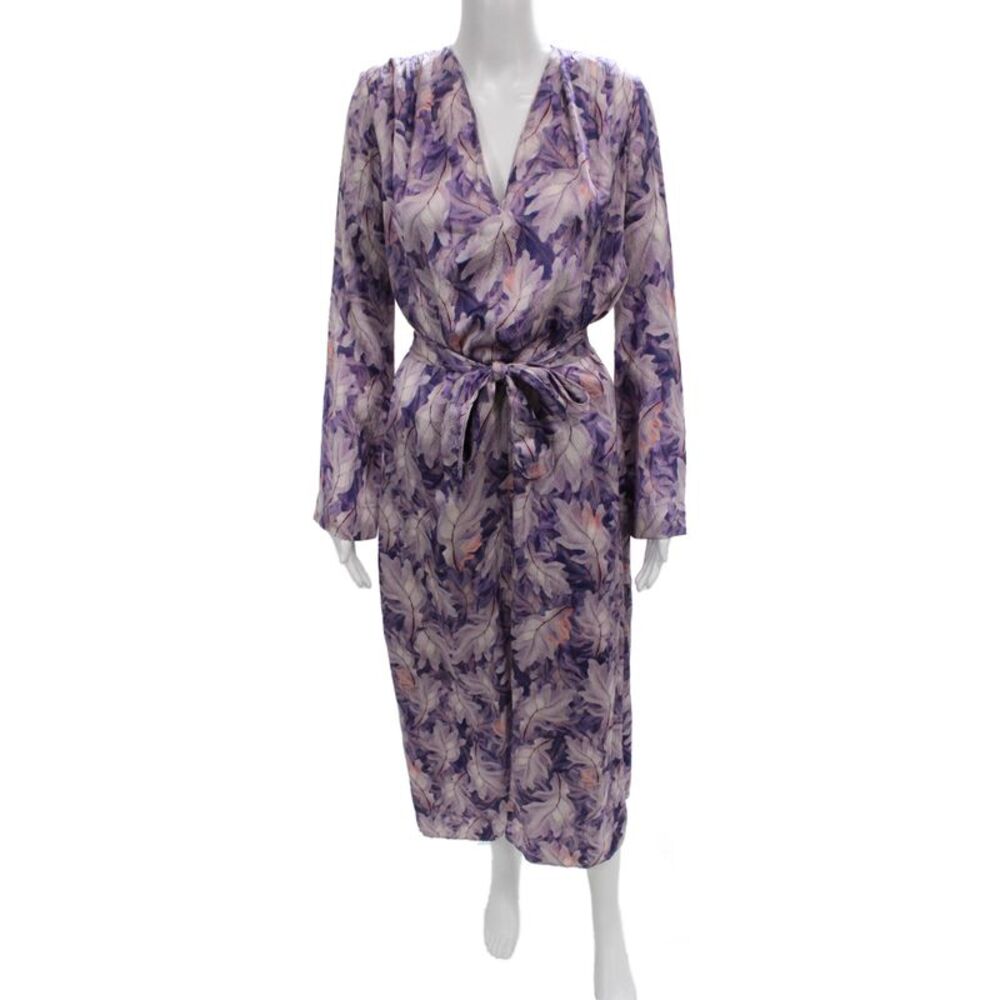 Forte Forte Women Wrap Dress Purple Silk V Neck Long Sleeve Midi Size 0